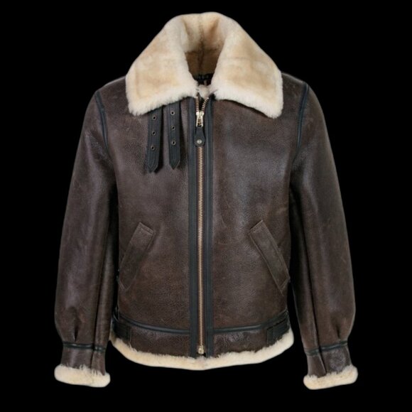 Ollie Men's Classic Leather Fur Lining Bomber Jacket Brown